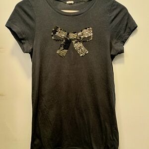 J.Crew Black T Shirt With Sequin Bow Applique 100% Cotton